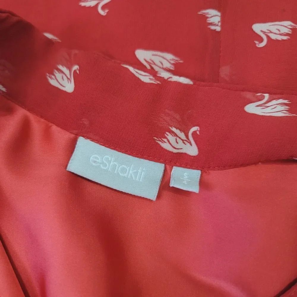 eShakti Swanning Around Tie Neck Button Down Heirloom Blouse in Red Size Small - Picture 6 of 8